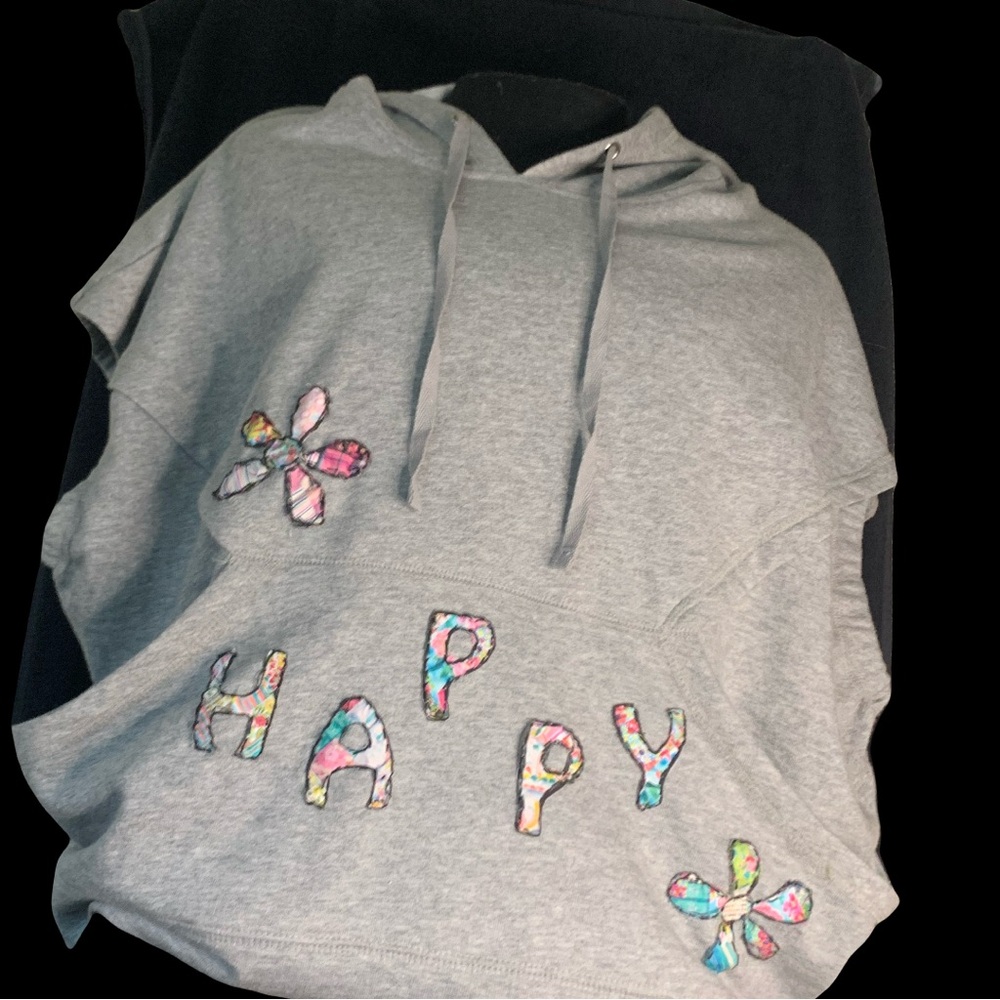 It Ain’t Beige upcycled Gray Hoodie with Floral Appliqué - Picture 5 of 16